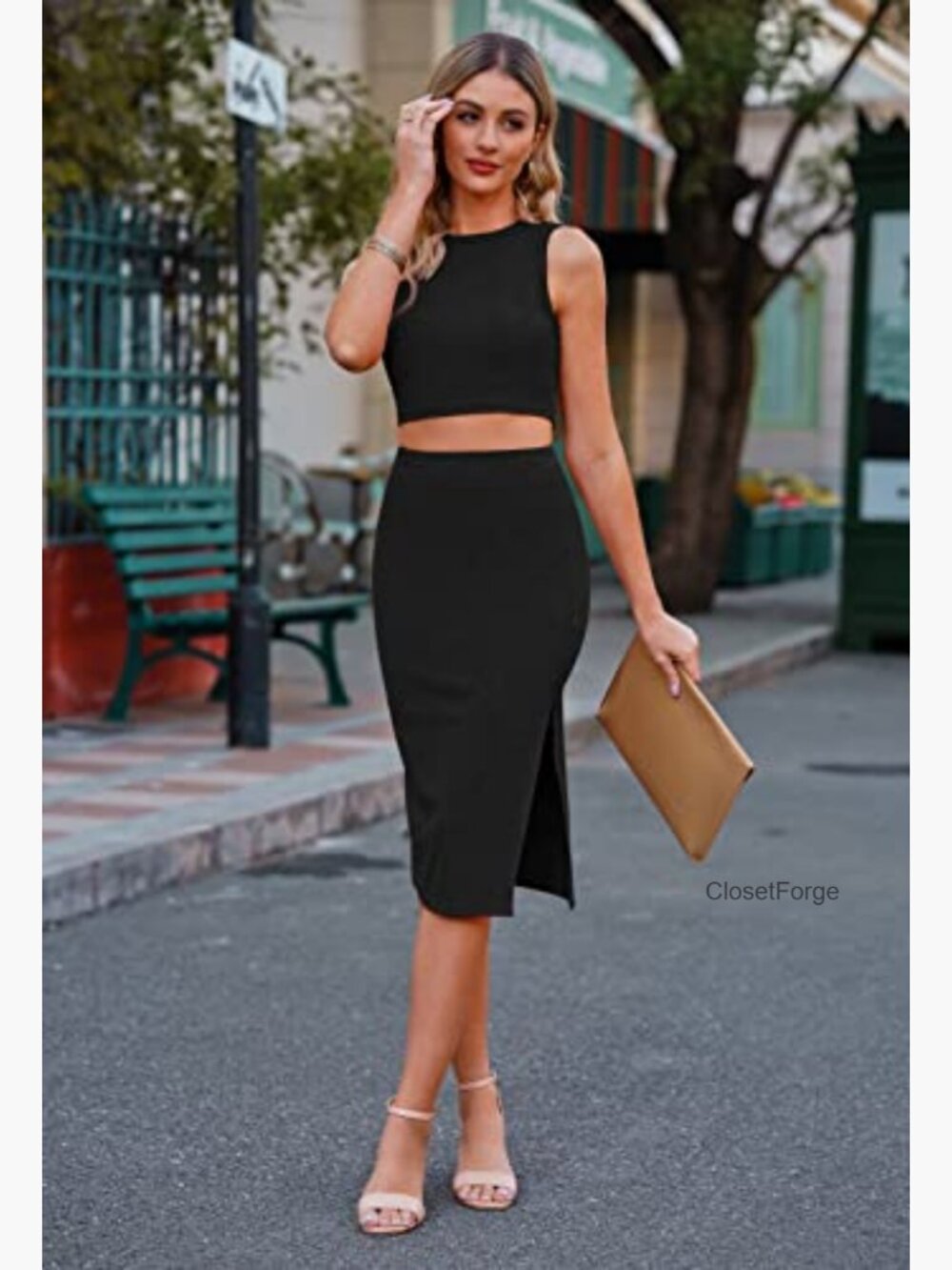 2 Piece Tank Top & Slit Midi Skirt Bodycon Outfit Set - Picture 6 of 7